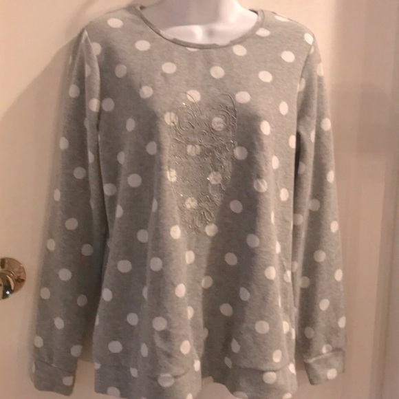 POLKA DOT GRAY SWEATSHIRT with Owl Detail Size M - Picture 7 of 14